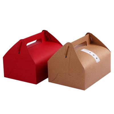 China Recycled Materials Customize Brown Folding Paper Boxes Craft Cake Candy Box With Handle Wedding Box Packaging for sale