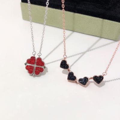 China Two Wear FASHIONABLE Four Leaf Clover 4 Leaf Clover Love Heart 925 Silver Iced Out Zircon Magnetic Folding Pendant Necklace For Girl for sale