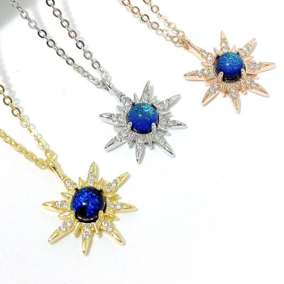 China 2022 CLASSIC wholesale 925 sterling silver18k gold plated sun shining crystal necklace for women for sale