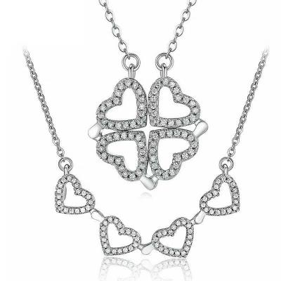 China CLASSIC 2022 925 Sterling Silver 18K Gold Plated Two Way Wearing Four Leaf Clover 4 Heart Flower Magnetic Necklace Women for sale