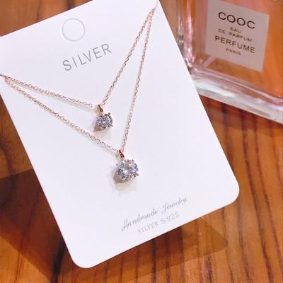 China Fashion TRENDY White Gold Plated Silver Chian Necklace 925 Double With Moissanite Pendant Necklace for sale