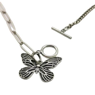 China Hip Hop Retro Jewelry 925 Sterling Silver Hip Hop Chain Butterfly Pendant Necklace for sale