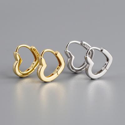 China TRENDY S925 Sterling Silver Small Love Heart Shape Circle Huggie Earrings 18K Gold Hollow Earring For Women for sale