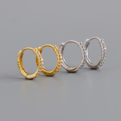 China Trendy Fashion S925 Sterling Silver Gold Vermeil Small Cubic Zirconia Hollow Huggie Circle Stud Earrings For Women for sale