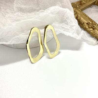 China TRENDY 925 sterling silver gold plated retro irregular soft huggie ellipse chunky circle earrings for women for sale