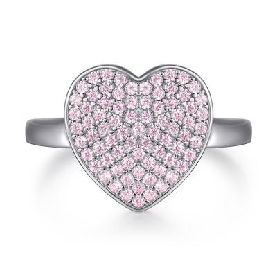 China 100% high quality FASHIONABLE 925 Sterling Silver Ring with micro diamond set pink heart zircon ring for sale