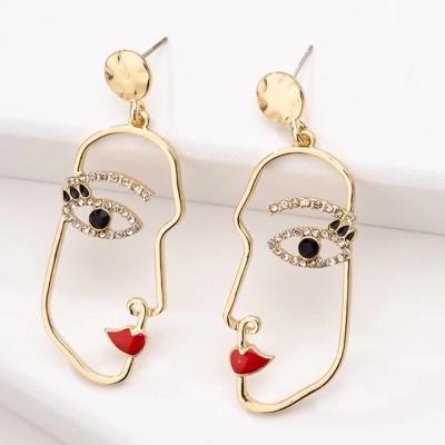 China TRENDY Creative 925 Silver Gold Plated Statement Face Gemstones Needle Earrings Jewelry 18K Glaze Drop Earrings For Women Girls for sale