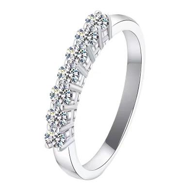 China FASHIONABLE Classic D Moissanite 7*0.1 Carat Ice Out Diamond 925 Sterling Silver Eternity Wedding Band Ring For Female for sale