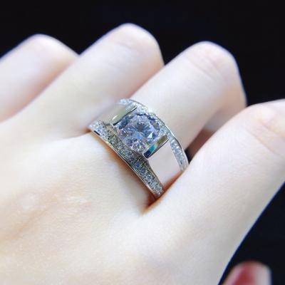 China Brilliant Jewelry Vintage 925 Sterling Silver Rhodium Plated Ring, VVS Color Moissanite Diamond Male Ring 1-2 ct D for sale