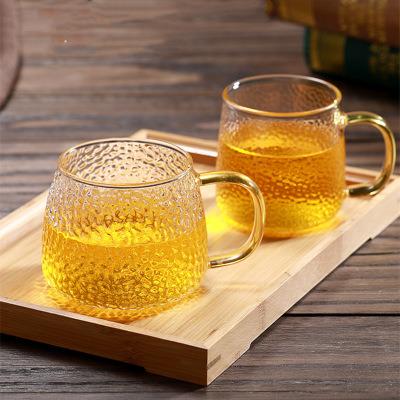 China Li Qing Factory Wholesales High Quality Borosilicate Glass Japanese Style Hammer Pattern Glass Cup Viable Tea Cup With Handle for sale