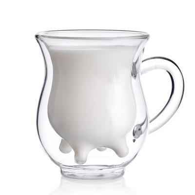 China 250ml Double Wall Sustainable Cow Udder Shape Coffee Milk Glass Mug Mugs Cup for sale