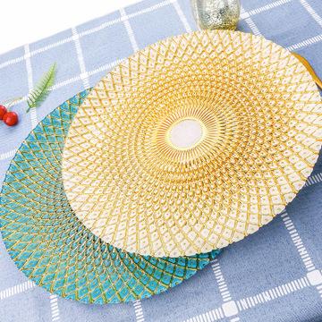 China Sustainable Plated Colored Glass Charger Plates Lead Free Ice Charger for sale