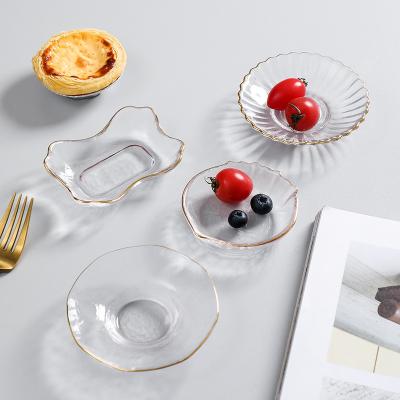 China Small Sustainable Clear Glass Saucer Charger Dish Dish Gold Rim Plates For Hotel Restaurants Wedding for sale