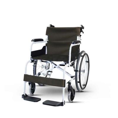 China 100kgs Black PVC Upholstery Aluminum Frame Lightweight Wheelchair for sale