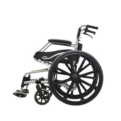 China 100kgs 24FMag Rear Wheel Black Uphlostery Detachable Manual Wheelchair for sale