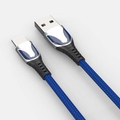 China 60W Fast Charging Success 1.2m Zinc Alloy Cotton Braided Charger Cable With Led Light Data Charging Android USB Cables for sale