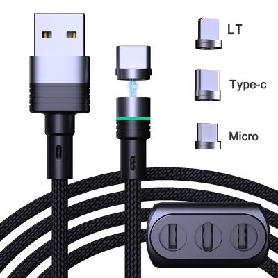 China Wholesale Cell Phone Cable 3A Charger Mobile 360 ​​Magnetic Charging Fast Rotation 3 In 1 Usb Data Cable for sale