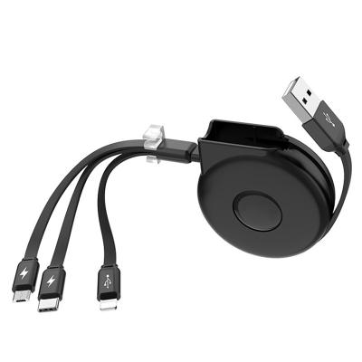 China Best Selling Universal MP3/MP4 Player USB 3A Multifunction Fast Charging Cable 3 in 1 Retractable Data Cable with USB Micro C and LT Type for sale