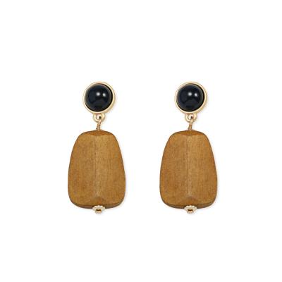 China TRENDY New Design Funky Bright Silver S925 Gold Wooden Drops Earrings For Women for sale