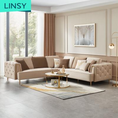 China Other Linsy Large Modern Luxury Italian L Shape Sofa Cover Tufted Velvet Fabric Couch Set Furniture Living Room Sofas Rbc1K for sale