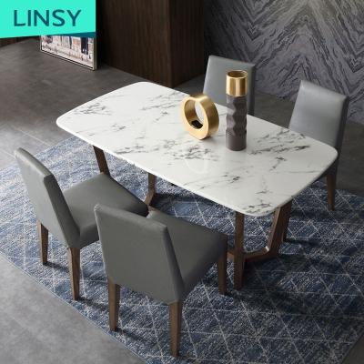 China Linsy Small Adjustable Apartment Solid Wood Dining Table and Marble Leg Chair Set DY1R for sale