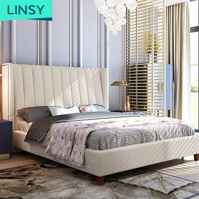 China Linsy Home Modern Queen Size Fabric Bed Mattress Set American Single Luxury Double Bed Bedroom Furniture for sale