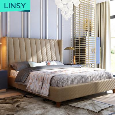 China Wooden Double Bed And High Headboard Mattress Set Style Room Design Upholstered Fabric European Home Furniture Bedroom Furniture Soft Bed Modern for sale