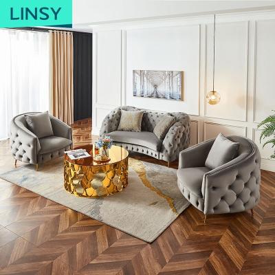 China Linsy Bedroom Furniture Cloud Luxury Nordic Convertible Couch Tufty Sofa Set Chesterfield Gray One Seater 2 Seated Velvet Sofa Yp 2164 for sale