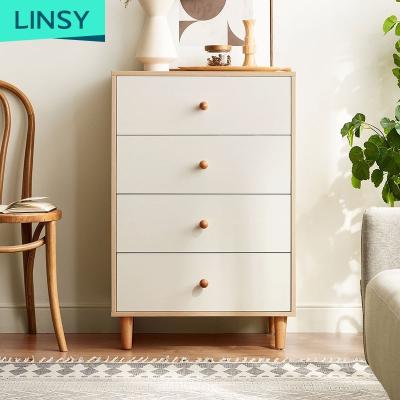 China Linsy Modern Natural Style Drawers Chest Storage Living Room Furniture Solid Wood White Cabinet LS187E2 for sale