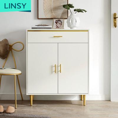 China (Other) Linsy Adjustable White Wooden Shoe Racks 2021 Designs Metal Shoes Organizer Modern Black Easy Storage Cabinet JH2N for sale