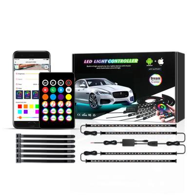 China NEW ABS 2022 RGB Wireless APP Control Blue Tooth LED Under Neon Lamp Strip Light Car LED Ribbon Tube Strip Underglow Body Kit Car for sale