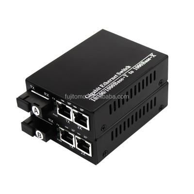 China FTTH Network FTTxFTTB Direct Media Converter Factory 10/100/1000M 1fiber 2rj45 Media Converter for sale