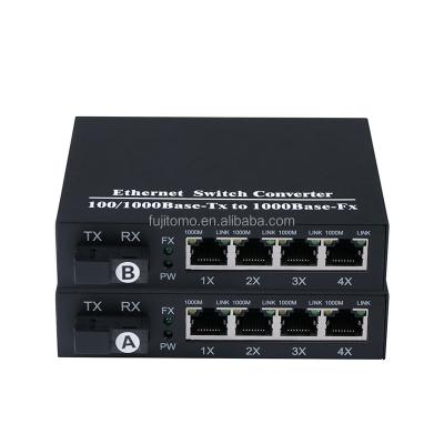 China FTTH FTTxFTTB network fiber media converter rj45 sc connector10/100/1000M 1fiber 4port gigabit ethernet media converter for sale