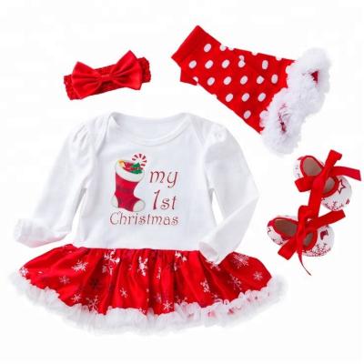 China Breathable Baby Clothes Christmas Tutu Dress With Santa Face Printed for sale