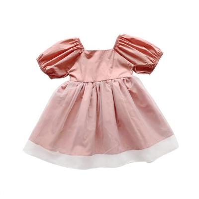 China Anti-Wrinkle Baby Christening Gown -Shouldered Gauze Skirt Girl Dress Pink Puff Sleeve for sale