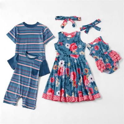 China QUICK DRY hot style brothers sisters striped and prickly family and wear clothes with floral prints for sale