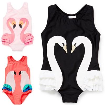 China Anti-UV Swan, Flamingo Ruffle Baby/Toddler Girls One Piece Swimsuit with Hat for sale