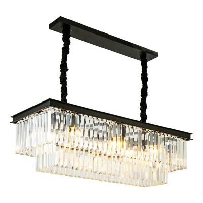 China Modern Black Golden Flush Mount Crystals Lighting 2 Tire Tall Rectangular Crystal Chandelier for sale