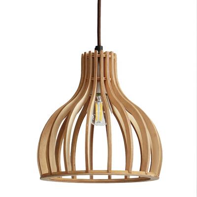 China Contemporary Modern Modern Hanging Lighting Simple Wide Wood Chandelier Pendant Light Fixture Wood Ceiling Light Fixture for sale