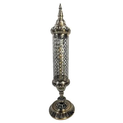 China Handmade Moroccan Gold Cracked Glass Metal Brass Shade Blowing Glass Moroccan Corner Lighting Turkish Column Lamp Cylinder Floor Light for sale