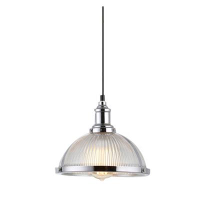 China Nordic Handblown Retro Industrial Black Metal Chandelier Ribbed Clear Glass Dome Light Shade 1 Pendant Light for sale