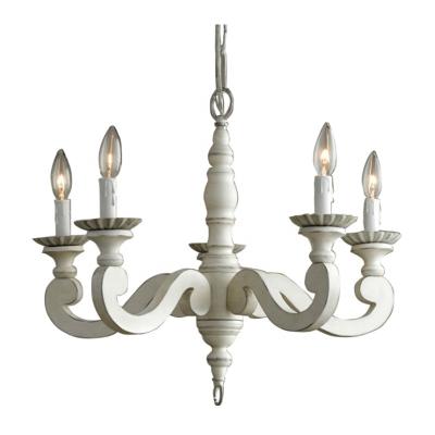 China Distress Off White Vintage Chandelier Pendant Lamp 4 Wood Sconce Lights Distressed Metal White Wood Chandeliers for sale