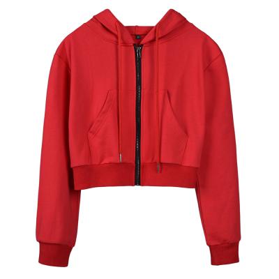 China Hot Sale Anti-wrinkle Long Sleeve Zipper Cover Plain Color Style Women Short Hoodie Coat for sale