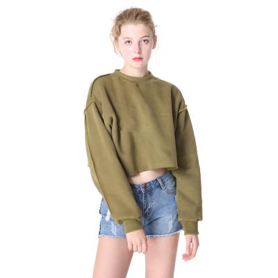 China Women's Long Sleeve Anti-Wrinkle Plain Crop Top Short Pullover Cotton Hoodie Round Neck Sweatshirts Warm Hoodie for sale