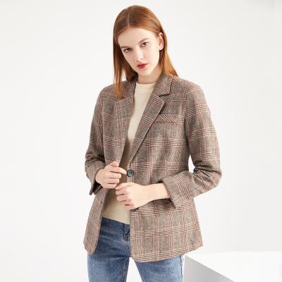 China Anti-Wrinkle Houndstooth Plaid Formal Long Sleeve Women Blazer &Coat Suit Jackets for sale