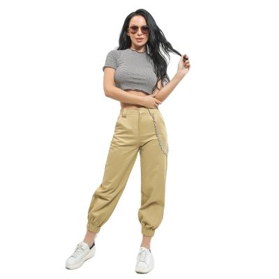 China Anti-Wrinkle Women Casual High Waist Cargo Pants Women Loose Solid Pockets Waist Bottoms Elastic Cargo Pants for sale