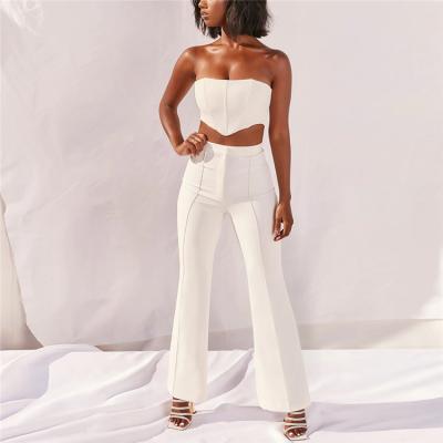 China Breathable two-piece women set strapless tube top solid color two-piece pants set for female two pieces of outfits with long panties for sale