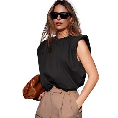 China Anti-Wrinkle Vest Sleeveless T-shirt O Neck Women Blouse Feminine Ladies Loose Cotton Solid Chic Blouse for sale