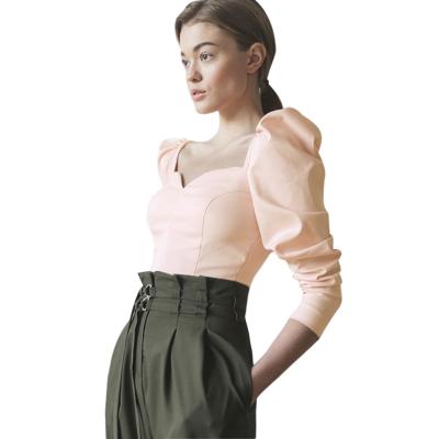 China Anti-Shrinkage Square Neck Basing Slim Shirt Women And Solid Color Slim Long Sleeve T-Shirt for sale