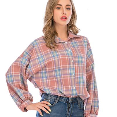 China 2021 New Fashion Summer Anti-shrink Retro Style Women's Spring Button Lapel Wild Plaid Shirt for sale